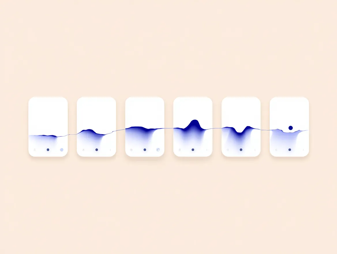 Illustration with data cards showing gradual rhythm tracking over time